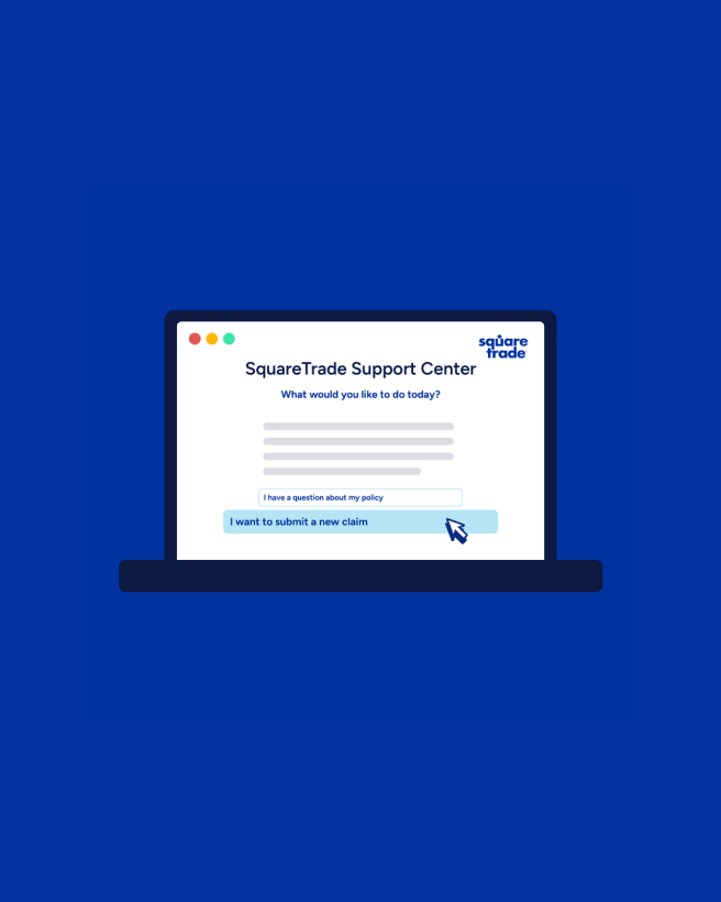 Bærbar computer, der viser SquareTrade supportcentrets webside