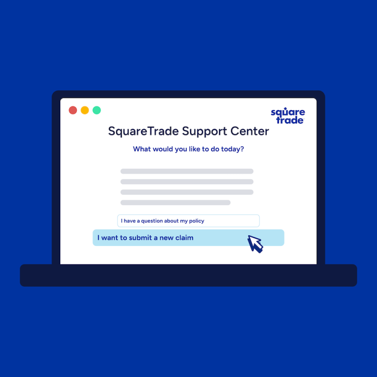 Bærbar, der viser hjemmesiden for SquareTrade supportcenter